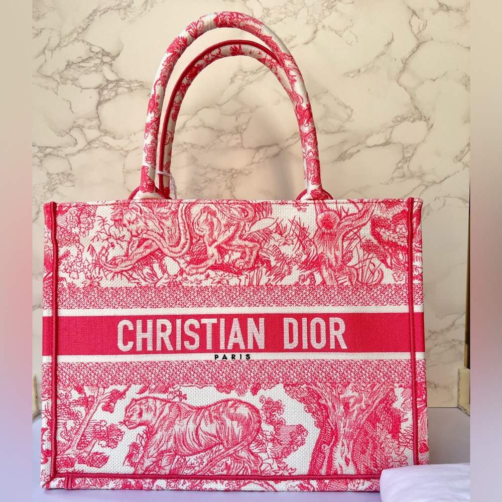Dior Medium Dioriviera Book Tote Candy Pink Toile de Jouy Embroidery